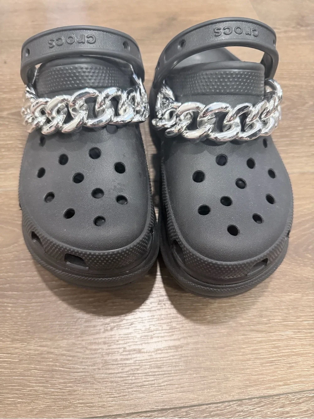 CROCS Platform Black Clog with Silver Chain Accent